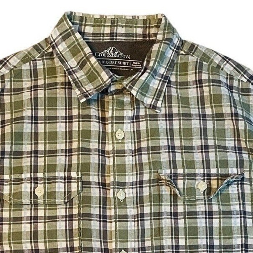 Croft & Barrow Quick Dry Shirt Mens Medium Green Plaid Short Sleeve Hiking Top